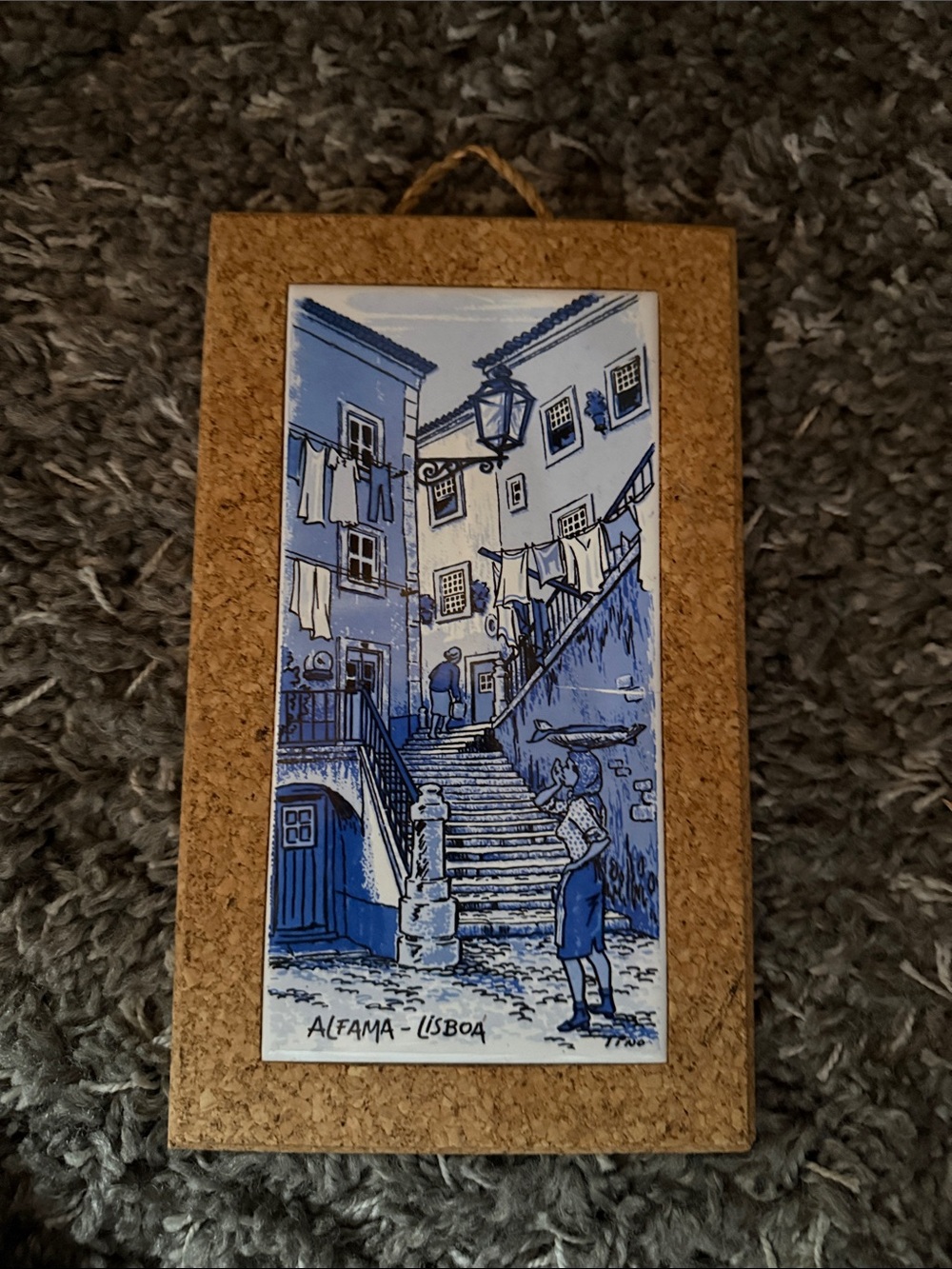 Blue Alfama Lisbon Tile Cork Wall Art